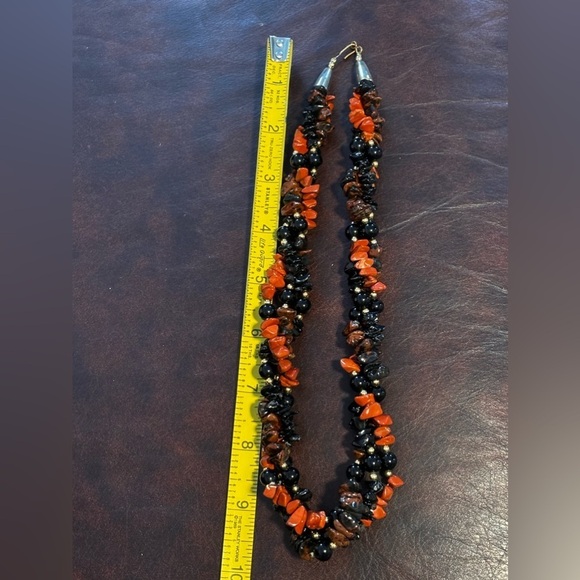 Black agate, red jasper, and mahogany obsidian Vintage 3 strand necklace - Picture 5 of 6